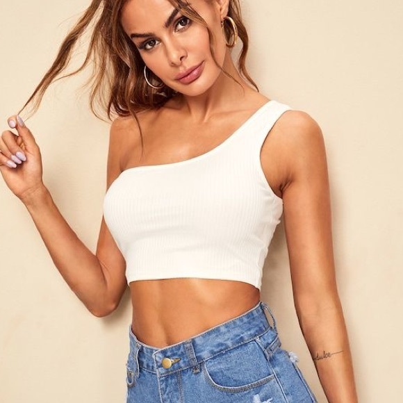 SHEIN SMALL one shoulder crop top White - Picture 1 of 9